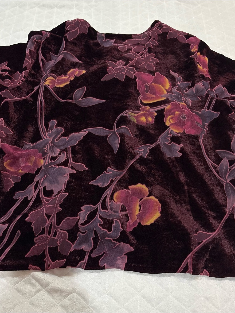 VTG Coldwater Creek Button Down Top Sz L Burgundy Pink Velvet Burnout Long Sleev - Picture 9 of 15